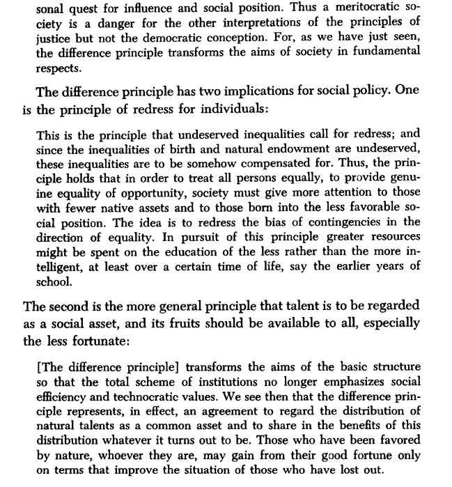 arctotherium42's tweet image. According to John Rawls, natural advantages (like being smarter or better looking) are as arbitrary as social ones (like being nobility), and the *only* justification for rewarding talent is if doing so helps the non-talented even more.