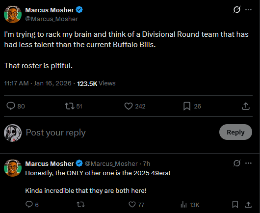 If the worst two teams to ever be in the divisional round are in the divisional round in the same year then you should probably consider whether recency bias is playing a role