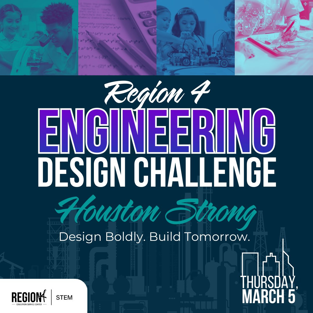 📌 Thursday, March 5, LIVE at Region 4

Middle school students will collaborate, prototype, and showcase their ideas to build a stronger Houston.

Teachers, register your teams. Volunteers, step in as mentors or judges to support student innovation.

🔗 esc4.net/stem-engineeri…