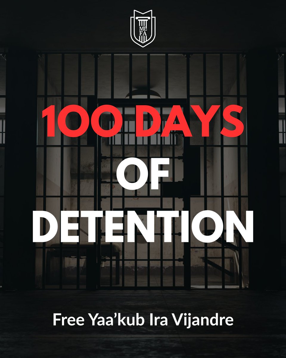 MLFA's tweet image. Yesterday marked 100 Unjust Days in ICE Detention for Ya'akub. In his own words Ya'akub said, “...100 days of being subjected to humiliation and stripped away from a life that I have built in America for over two decades, away from my loved ones and my community...."