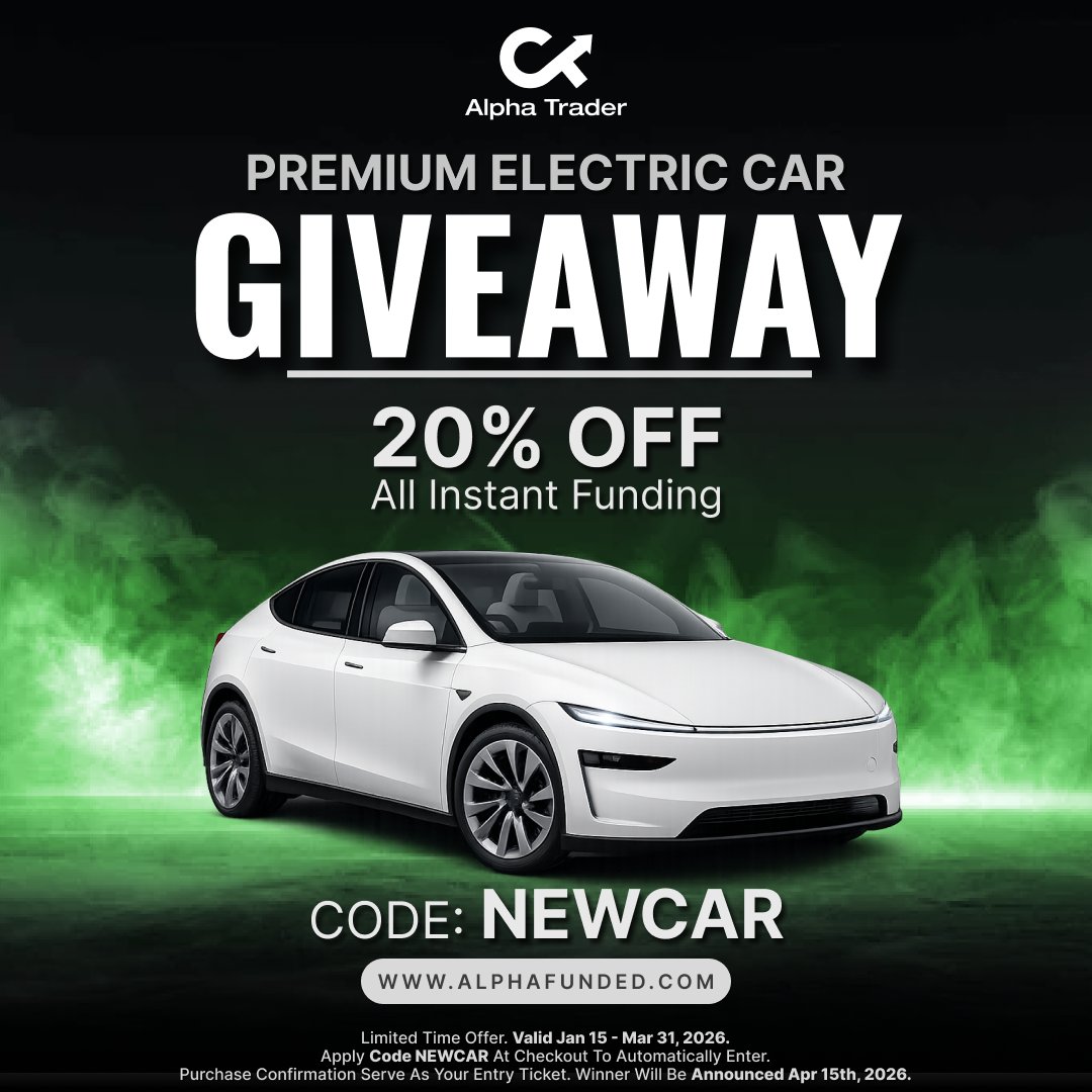 alphatraderfirm's tweet image. Tesla Giveaway is live! 🚗

Every purchase = automatic entry

+ Free $1,000 Instant Funding with all challenges

💸 40% OFF Challenges
⚡ 20% OFF Instant Funding

Use code NEWCAR at checkout 👉 alphafunded.com