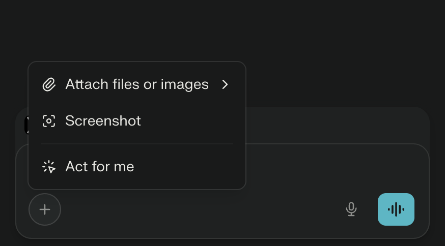 Comet (<a href="/perplexity_ai/">Perplexity</a>) just a got a new "Act for Me" button. You no longer need to tell it to take over the browser instead just select this which makes the instruct explicit. 

now all we need is the iOS app which has been coming for a long time.