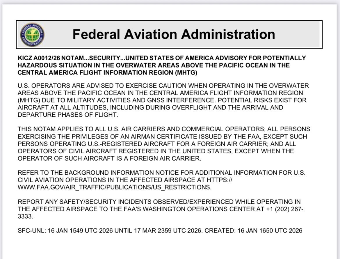 estedavid's tweet image. Alerta aérea de EU a aerolíneas comerciales por despliegue operaciones militares en #México y #CA
