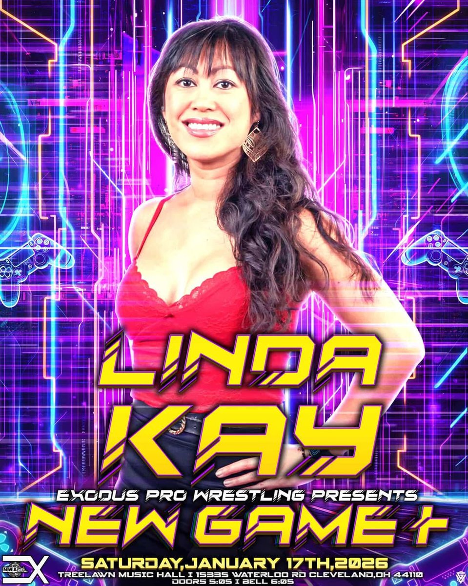 LindaKay22's tweet photo. Stoked to be back at @ExoProWrestling for #NewGame+! I’m ready to play 🎤 Are you? 😉

Watch New Game+ LIVE on the @Studio1Sports YouTube channel this Saturday 6:05pm. Or join us AT Treelawn Music Hall in #Cleveland!
https://t.co/0fU8LGQaZt 🎟️ 

#nwa #exoduspro https://t.co/BgwASOYeiu