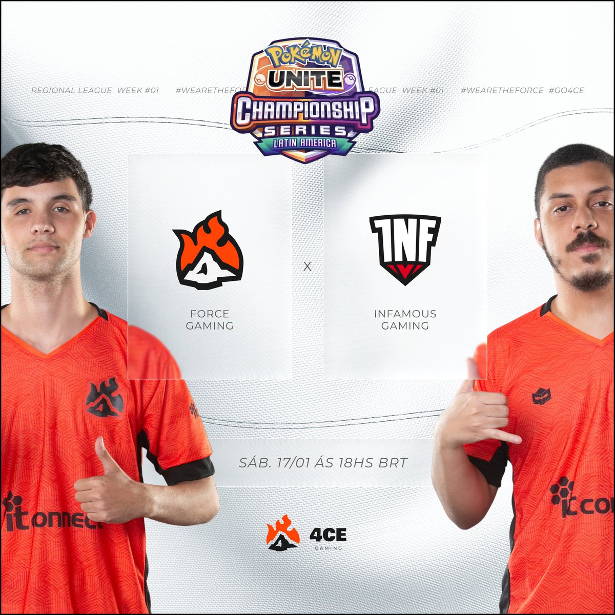 É AMANHÃ 17/01 ÁS 18HS! 🌋🔥

Nossos campeões estão prontos para entregar tudo de sí nessa Liga Regional. Venha acompanhar com a gente e spammar muito #GO4CE no chat das transmissões oficiais.

#WeAreTheForce #PokemonUnite #PokemonTCG #Pokemon #GO4CE #ForceGaming #Esports