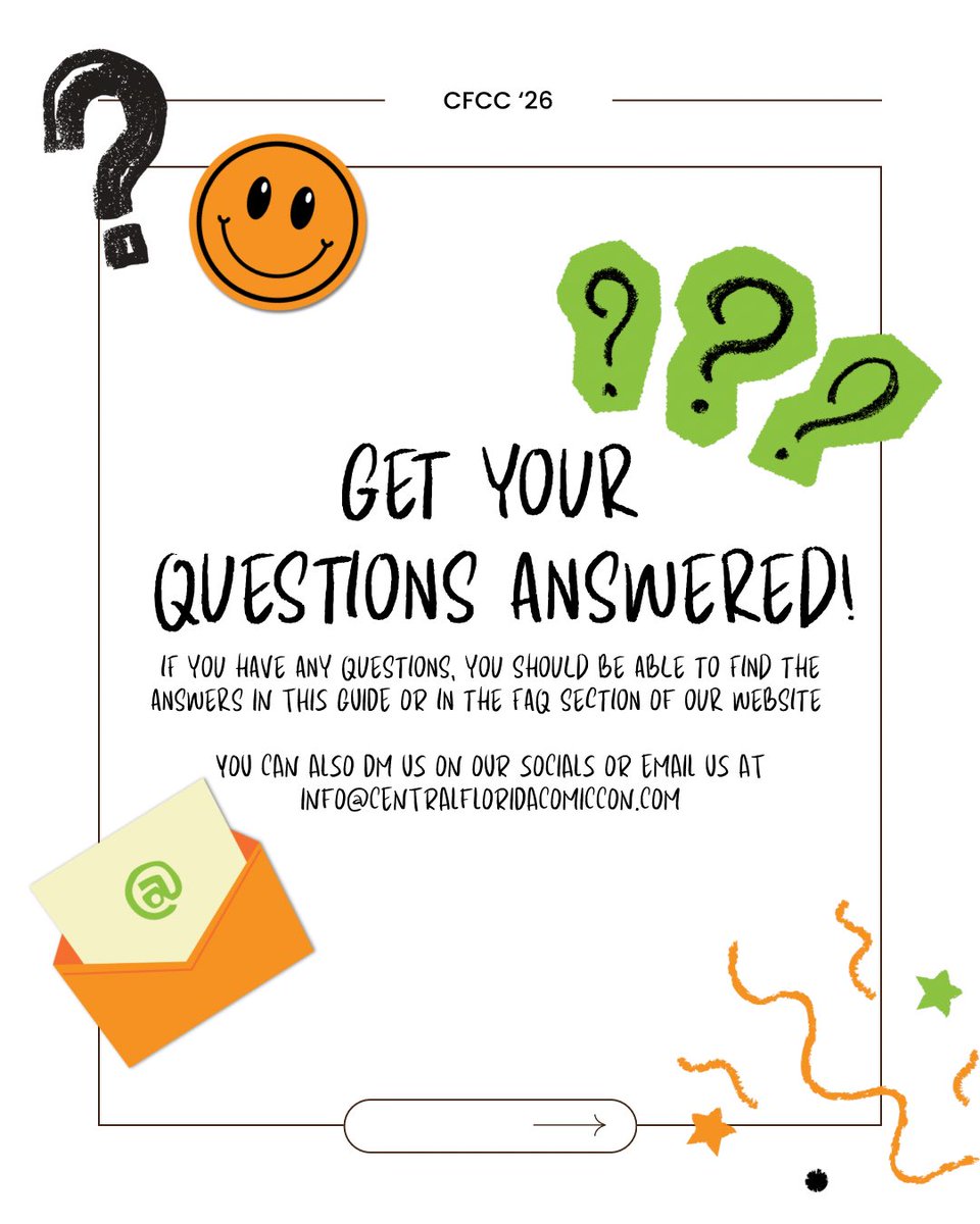 CentralFlaCon's tweet photo. Have anymore questions? Email us at info@centralfloridacomiccon.com for any other answers.

Ticket troubles? Log into TIXR to get assistance or visit our registration team for assistance.

SATURDAY
SHOW HOURS: 10AM-6PM
REGISTRATION HOURS: 9AM-7PM

**VIPs get in 15 min early** https://t.co/Q5n04II33f