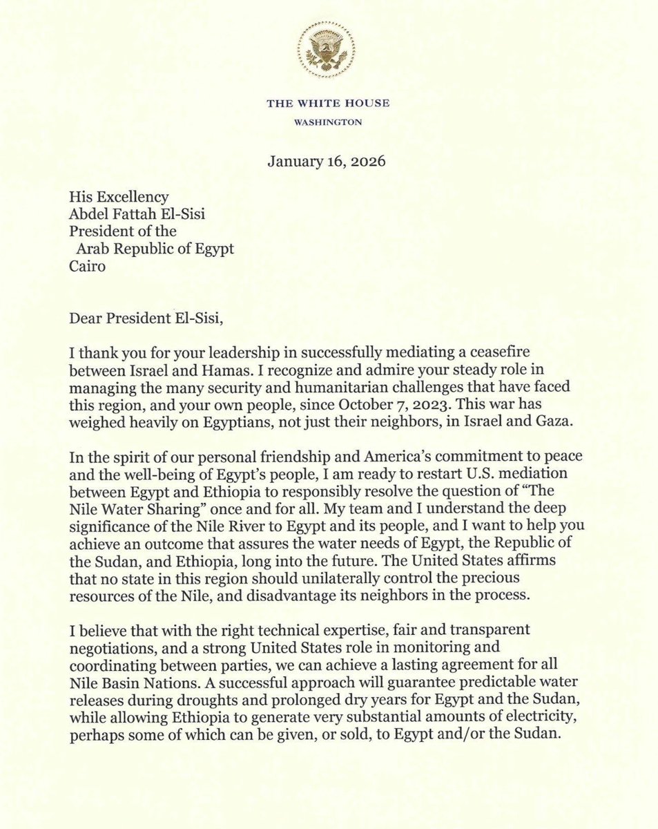 US_SrAdvisorAF's tweet image. .@POTUS is committed to resolving complex disputes and achieving lasting peace. Through active U.S. leadership under President Trump—backed by technical expertise and fair, good-faith negotiations—we can secure a durable solution for Egypt, Ethiopia, and Sudan.

Resolving…