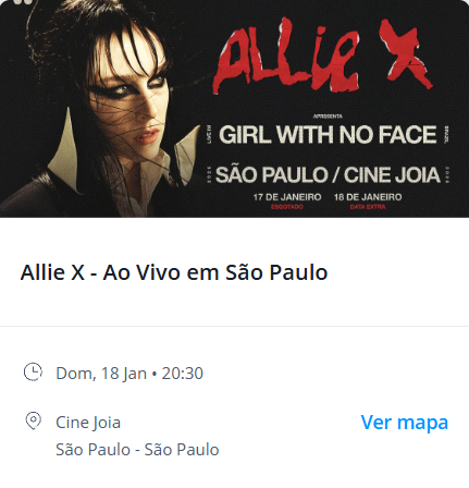 assislu4n's tweet photo. VENDO INGRESSO MEIA PISTA PARA SHOW DA ALLIE X DOMINGO DIA 18 R$100 #ALLIEX
@alliexbr https://t.co/bbMRh7taRI