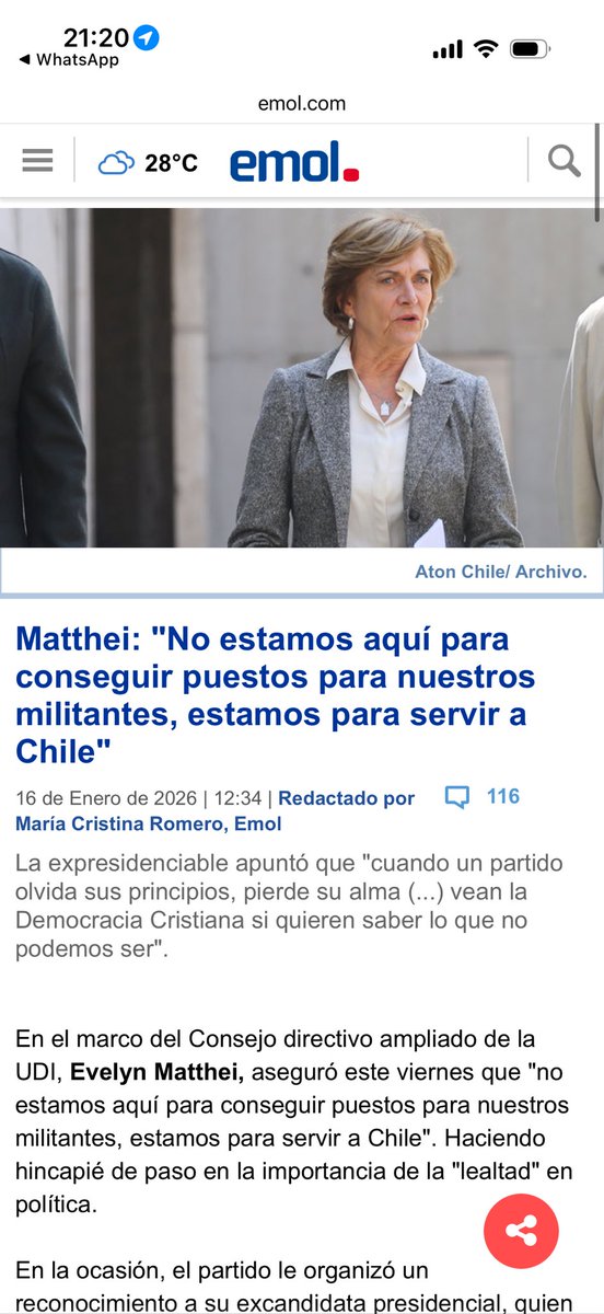 No estamos en política para repartir cargos, ni para buscar puestos para los nuestros. Estamos para servir a Chile.
La lealtad no es a personas ni a conveniencias, es a nuestros principios, a nuestra historia y al país que queremos construir 🇨🇱