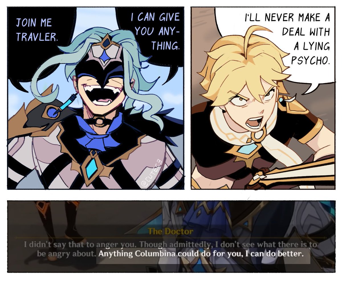 Cute_C3's tweet image. Dottore's deal.

#GenshinImpact #genshinimpactfanart #dottore #aether #travler