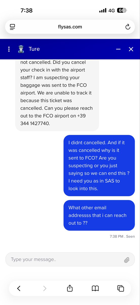 quueeeeeeeeeeee's tweet photo. What’s worse: their chat service is totally useless.

They can’t locate anything.
They can’t confirm anything.
They can’t escalate anything.

They literally just assume the baggage is in another airport. https://t.co/eB5P7GgK0f