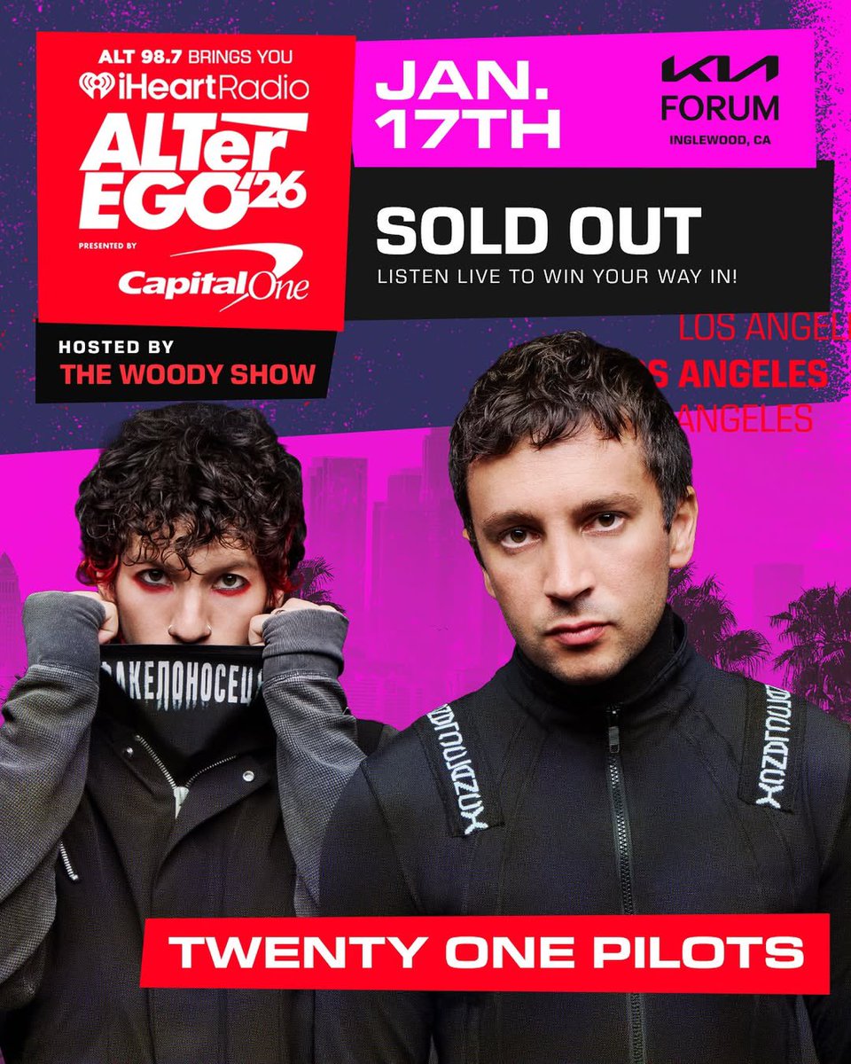 clikkiescrave's tweet image. 🚨| TONIGHT !! 
@twentyonepilots plays their first performance of 2026 at @iHeartRadio Alter Ego ‘26 at the Kia Forum !!