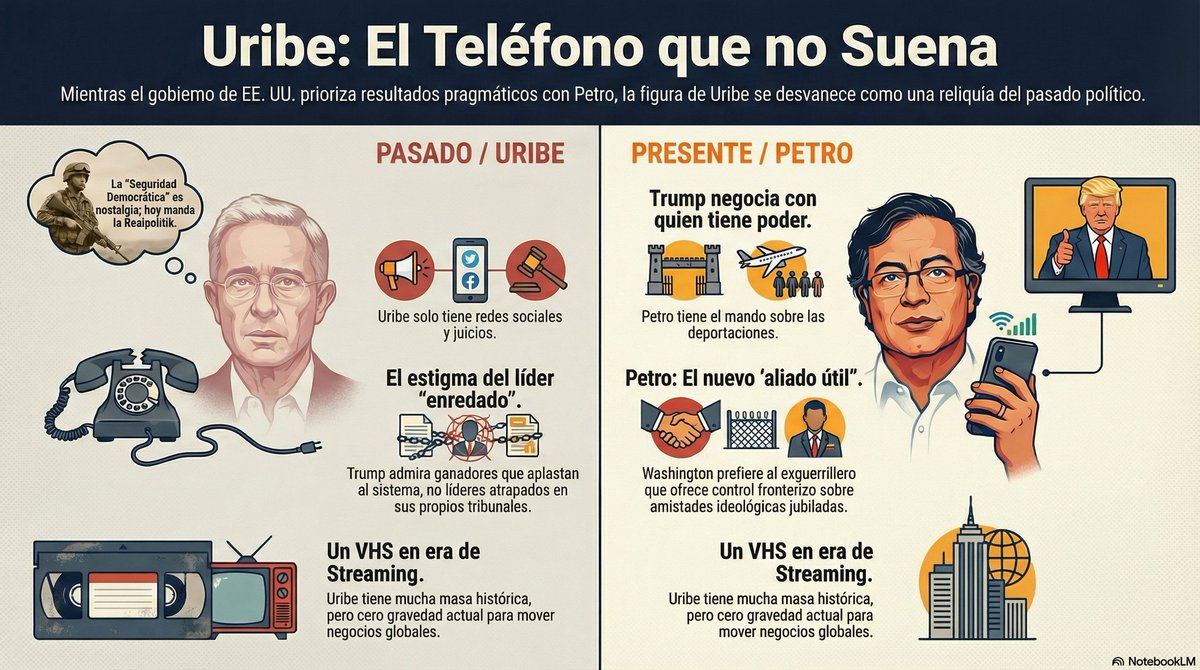🚨 PRIMICIA <a href="/EnVido_Oficial/">ᶜʳⁱᵐᵉˢ | 𝐸𝑛 𝑉𝑖𝑑𝑜</a>
​¿Por qué Trump recibe a Petro y a MCM (aunque sea por la puerta lateral), pero ignora totalmente a Uribe?
​La respuesta no es ideológica, es geológica. Washington cambió de proveedor. El "Gran Colombiano" ofrecía un modelo extractivo que hoy es un