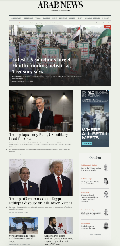 Read the latest regional and global headlines – from #Houthi sanctions to the #Gaza Board of Peace, the #Nile dispute to citizenship for Kurdish Syrians – at arabnews.com