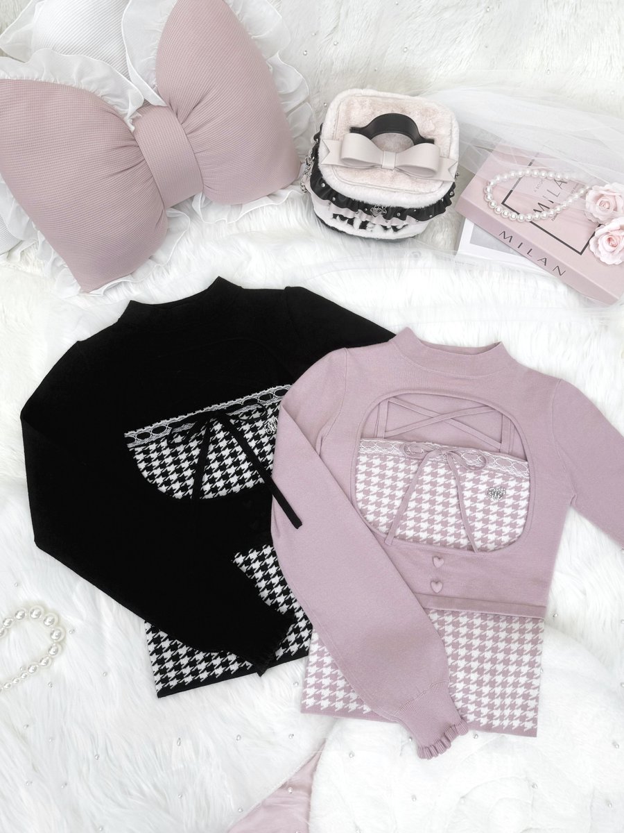 ┈ ♥︎ 𝑹𝒆𝒔𝒕𝒐𝒄𝒌 ♥︎ ┈ Houndstooth High-Neck Ensemble Top