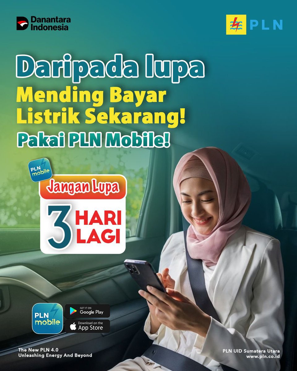 Pagi hari minum teh tarik
Belinya sambil naik sepeda
Janganlah lupa membayar tagihan listrik
Biar hati tenang dan Gembira

Untuk melakukan Pembayaran tagihan listrik bisa dilakukan melalui superapps #PLNMobile, lebih mudah dan murah biaya admin. Ingat, sebelum tanggal 20 ya..