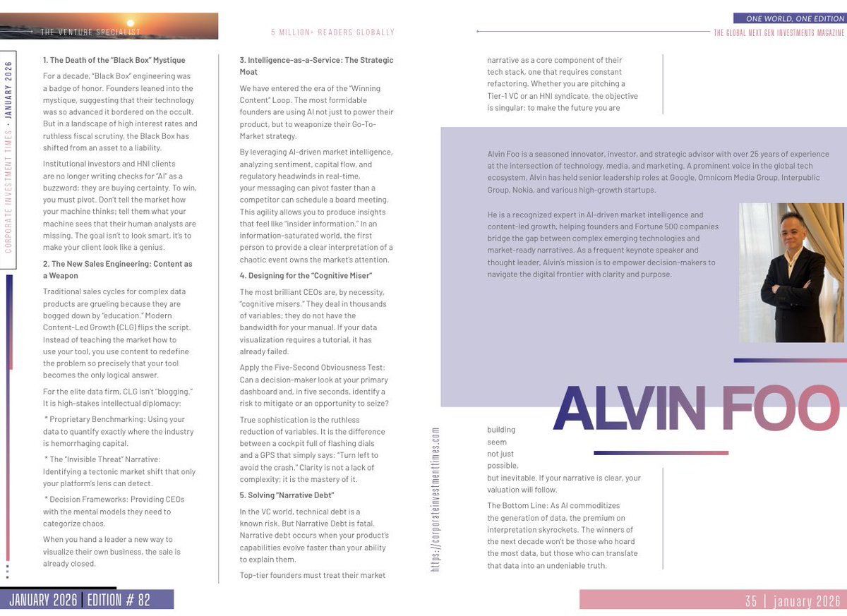 alvinfoo's tweet image. Read my latest article on AI where I was featured with other industry leaders sharing our views on AI, New Energy, Deep Tech, Quantum Technologies, Defense Tech, Institutional Finance, Real-World Adoption (tokenized assets &amp;amp; private markets), and Aerospace. 

Congrats to all the…