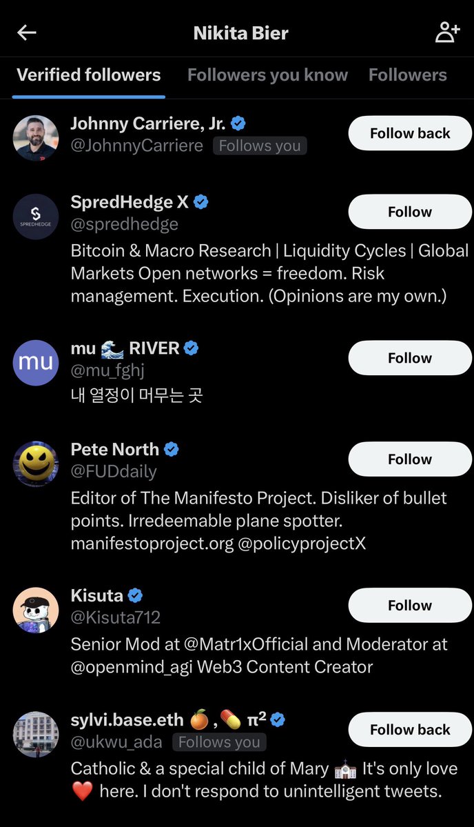 <a href="/nikitabier/">Nikita Bier</a> Can you consider making total # of verified followers viewable for each account? 

EX: Show it at the very top when you click on followers 

It’s useful for verifying scammers / impersonators &amp; quality accounts