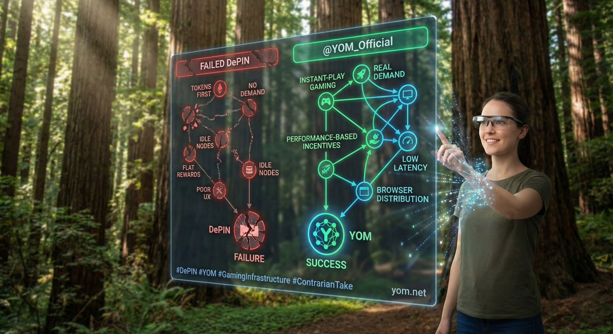 Why most DePIN fails and how <a href="/YOM_Official/">YOM</a> avoids it ⚠️🧱👇

1/ Most DePIN starts with tokens, not demand.
Incentives try to create usage instead of responding to real need. That usually breaks fast.
2/ Supply without demand = idle nodes.
Many networks look big but do nothing.