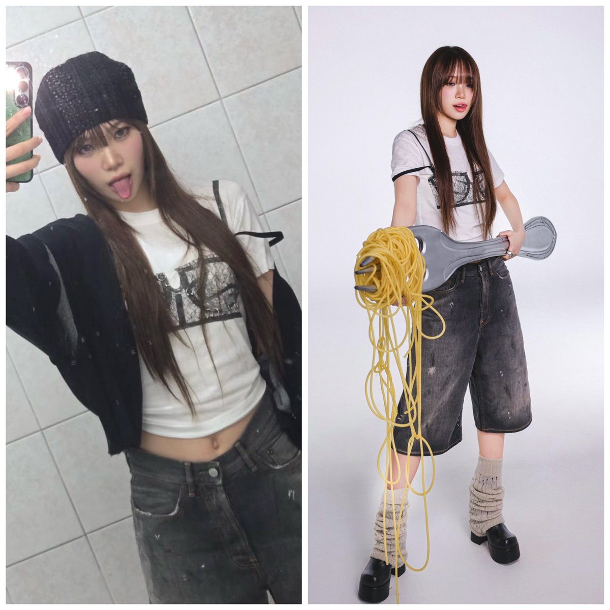 衣装チェンジ！😂全サはこれで参加します❣️
SPAGHETTI compact.ver🍝
さっきまでオレンジ髪だったからチェウォンにまず同じ人間かを気づいてもらえるかが心配😂

#LE_SSERAFIM #CHAEWON #르세라핌 #KIMCHAEWON #김채원　#チェウォン