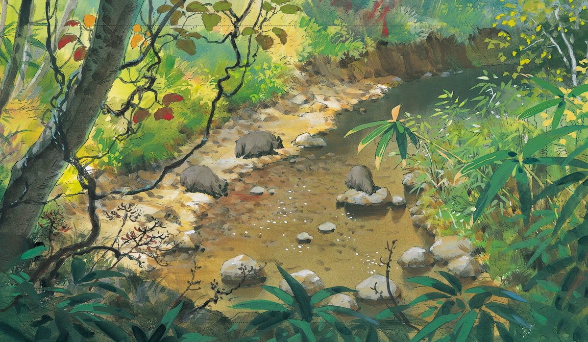 ani_obsessive's tweet image. Concept art by Kazuo Oga for Pom Poko (1994), dir. Isao Takahata, Studio Ghibli
