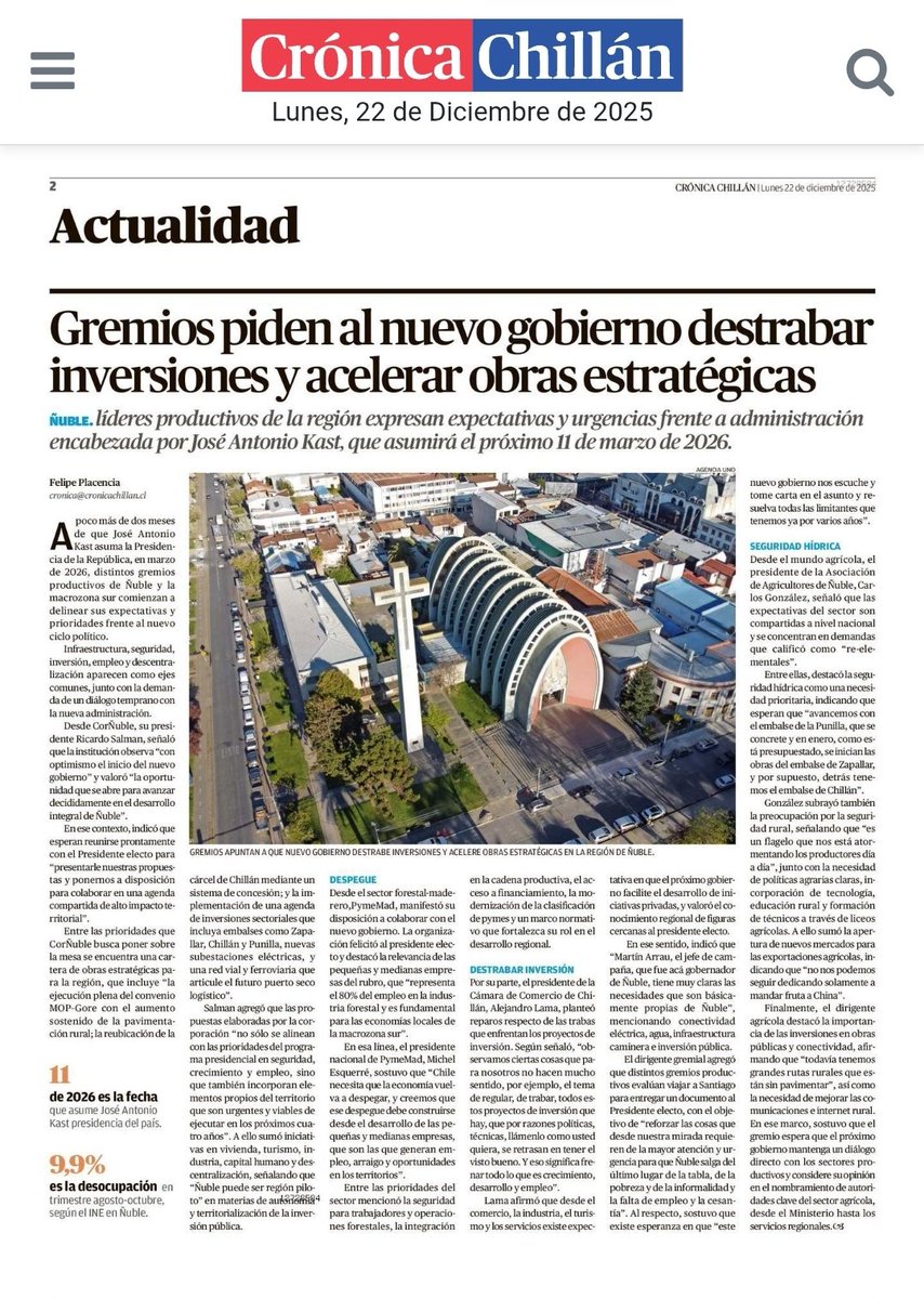 El próximo gobierno tiene una tarea clara en Ñuble:
👉 destrabar inversiones
👉 acelerar obras estratégicas
👉 generar empleo y crecimiento
Sin gestión ni ejecución, no hay desarrollo regional posible.
#Ñuble #Inversión #DesarrolloRegional #Empleo #Infraestructura