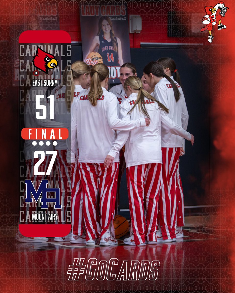 ES_Athletics's tweet photo. Final from Mt. Airy! Lady Cards move to 2-0 in conference play and 13-2 overall with the 51-27 win over Mt. Airy #GoCards https://t.co/QIBtOjavhw