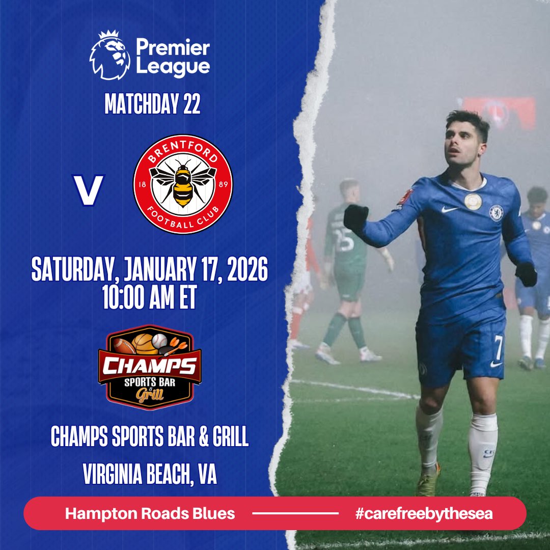 Blues. Bees. Battle of West London.
Join us to catch the action at Champs in VB
Kickoff: 10 am
#carefreebythesea