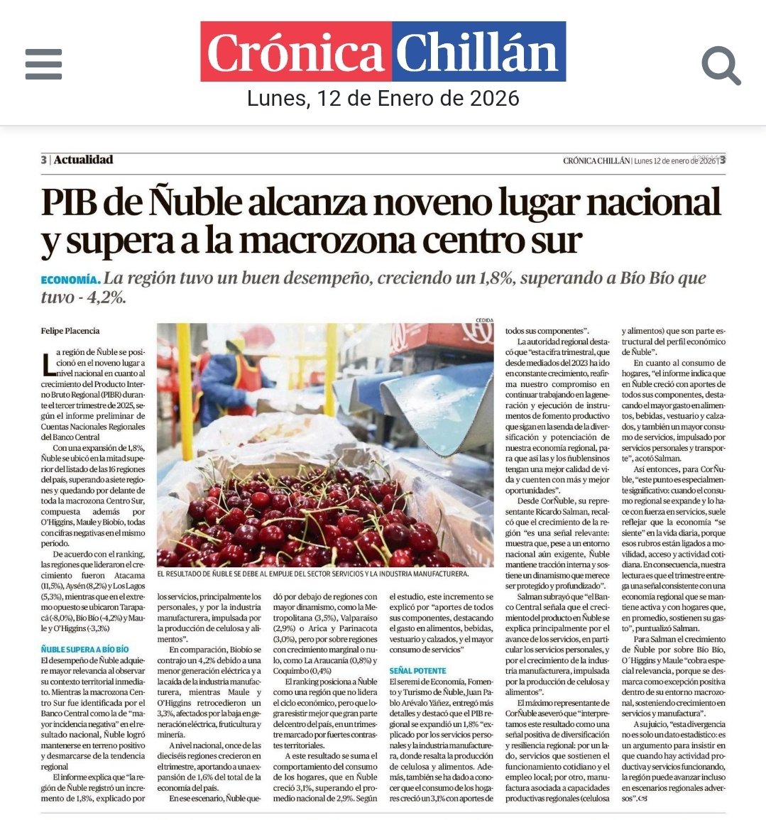 El desempeño del PIB de Ñuble muestra que, aun en un escenario complejo, la región tiene capacidades productivas reales.
Ahora el desafío es profundizar este crecimiento con #inversión, diversificación y ejecución oportuna de proyectos
#Ñuble #DesarrolloRegional #Crecimiento