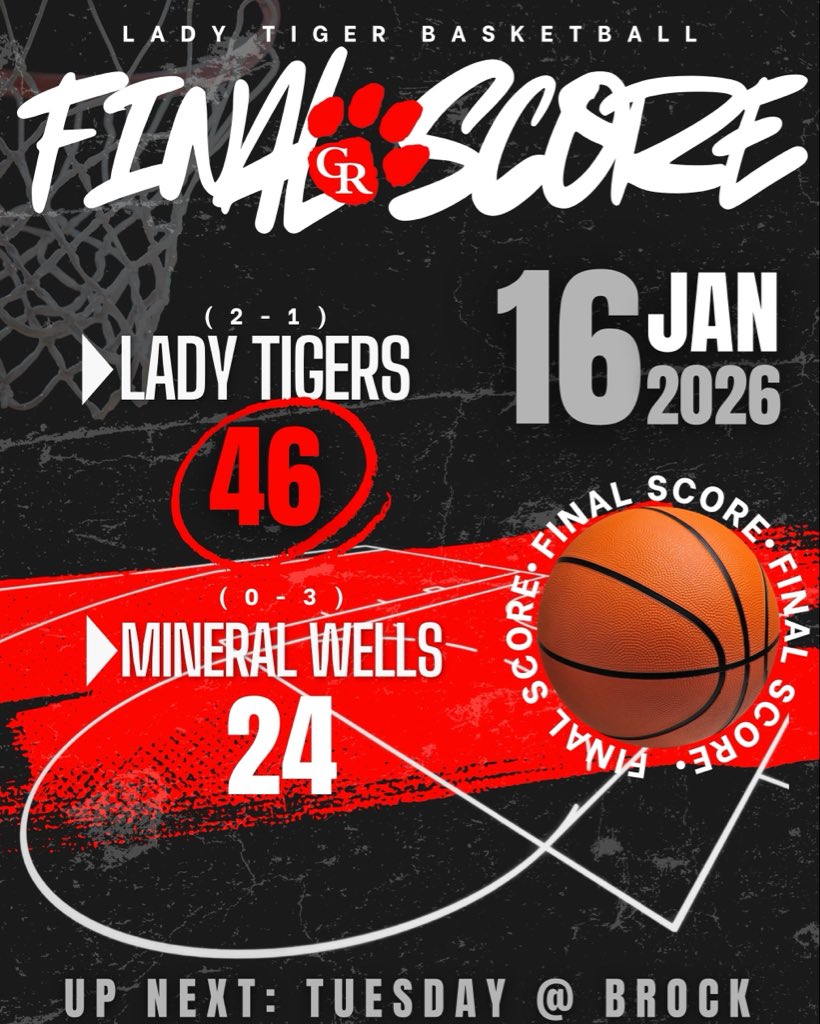 GlenRoseGirlsBB's tweet image. Lady Tigers pick up another road win defeating Mineral Wells 46-24!  Great team effort!  JV lost another close.  Lady Tigers will be back on the road as we travel to face #3 Brock!  Come Support! #ntsf