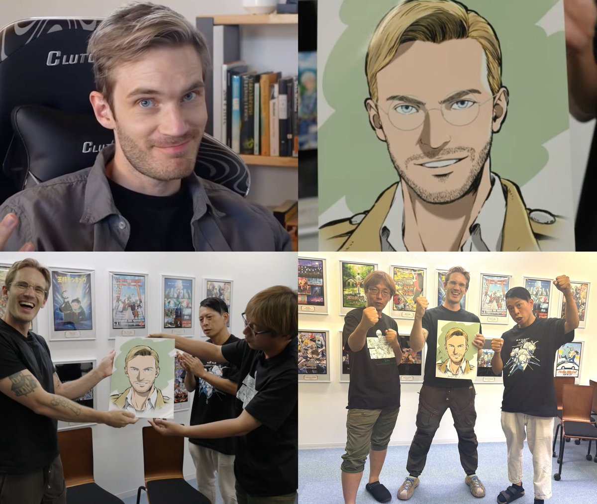 WIT Studio invited PewDiePie to work as an animator for a day, even attempting his hand at a Levi scene from 'ATTACK ON TITAN'!

He received a portrait of himself as part of the Scout Regiment as a gift