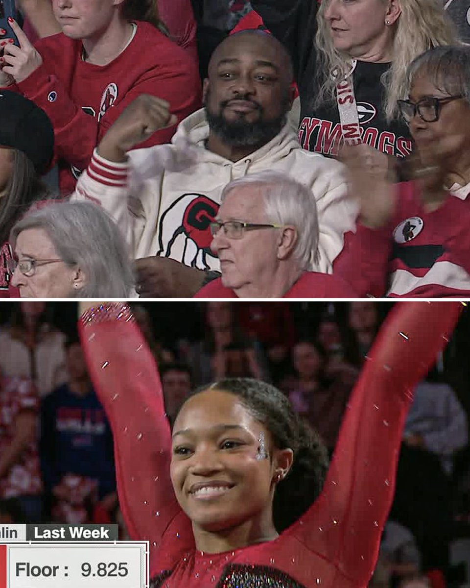 espn's tweet image. Mike Tomlin supporting his daughter Harley in her gymnastic meet ❤️

@UGAGymnastics