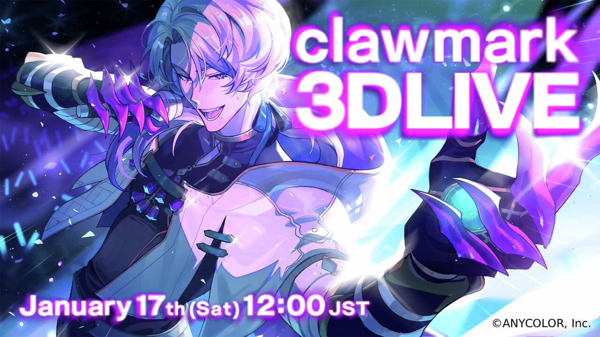 [<a href="/ClaudeClawmark/">Claude Clawmark 🧤❔ NIJISANJI EN</a> 3D Live happening soon✨]

Get ready for Claude Clawmark's First 3D Live, clawmark3DLIVE!

Starting in one hour!

⏰ Time
January 17th 12PM (Sat) JST
January 16th 7PM (Fri) PST

🔻Watch here
youtube.com/live/r0UuVRAGF…

#clawmark3DLIVE #ClaudeClawmark #NIJISANJI_EN