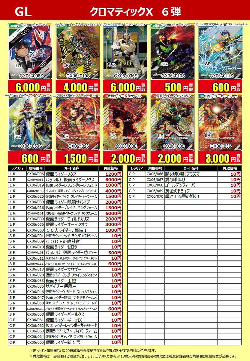仮面ライダー #ガンバレジェンズ 最新弾『クロマティックX 6弾』の買取