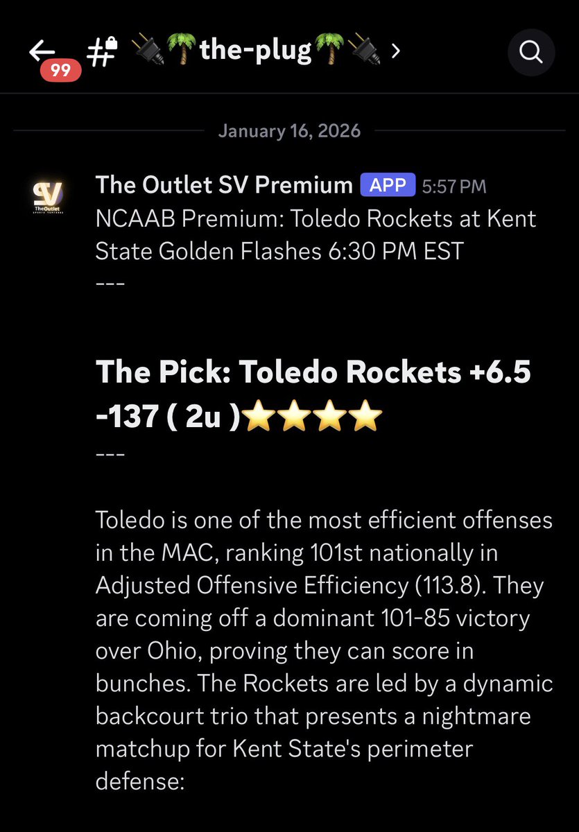 DeltaPropz's tweet image. #Gambling𝕏 Cash it! ✅ Toledo +6.5 was a sweat-free winner tonight. 💰

🏆 The premium plays are on an absolute tear right now. Don't miss out on the next heater‼️

🎁 Get FULL ACCESS for your first month for just $10 🤯

🔗 Join here: dubclub.win/r/p/pri-4rwbf/…
🎟️ Use Code: BET