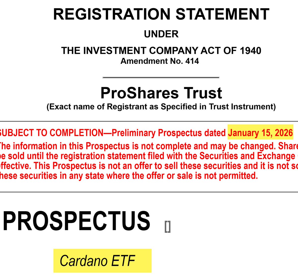 BREAKING NEWS $ADA ETF FILED BY PROSHARES!!! Another $ADA ETF has been  registered, and will come in 2 flavours: ProShares Cardano ETF, and the  ProShares Ultra Cardano ETF for 2x leverage. Cardano