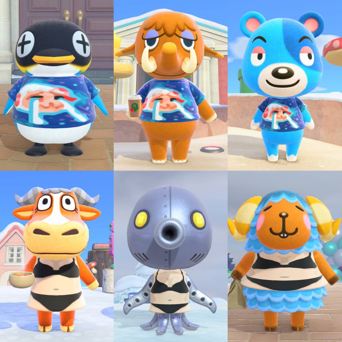 riranomori's tweet image. ほんの出来心でマネキンに着せたら観光客たちが･･･😳😂
(ちゃちゃビーム服マイデザお借りしてます✨)

#あつ森 #あつまれどうぶつの森 #AnimalCrossing #NintendoSwitch #ACNH