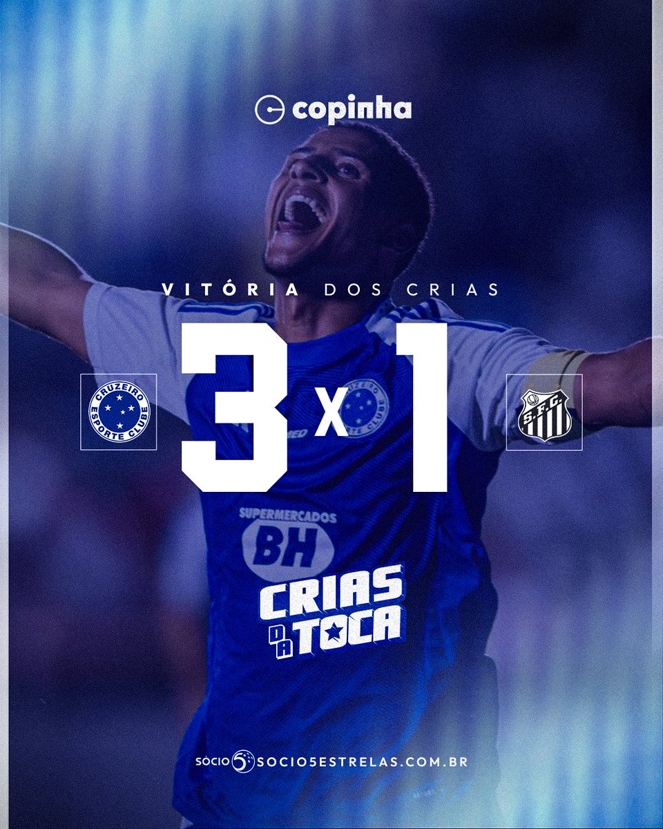 Cruzeiro's tweet image. 𝐕𝐈𝐓𝐎́𝐑𝐈𝐀 𝐄 𝐂𝐋𝐀𝐒𝐒𝐈𝐅𝐈𝐂𝐀𝐂̧𝐀̃𝐎!! 🦊💙

OS CRIAS DERROTARAM O SANTOS, POR 3 A 1, E GARANTIRAM A CLASSIFICAÇÃO PARA AS QUARTAS DE FINAL DA COPINHA!! GRANDE RESULTADOO, VAMOSS!!! 

⚽️ RAYAN, FERNANDO E PIETRO

📸 Garcia

#CRUxSAN | 3x1 | #CriasDaToca