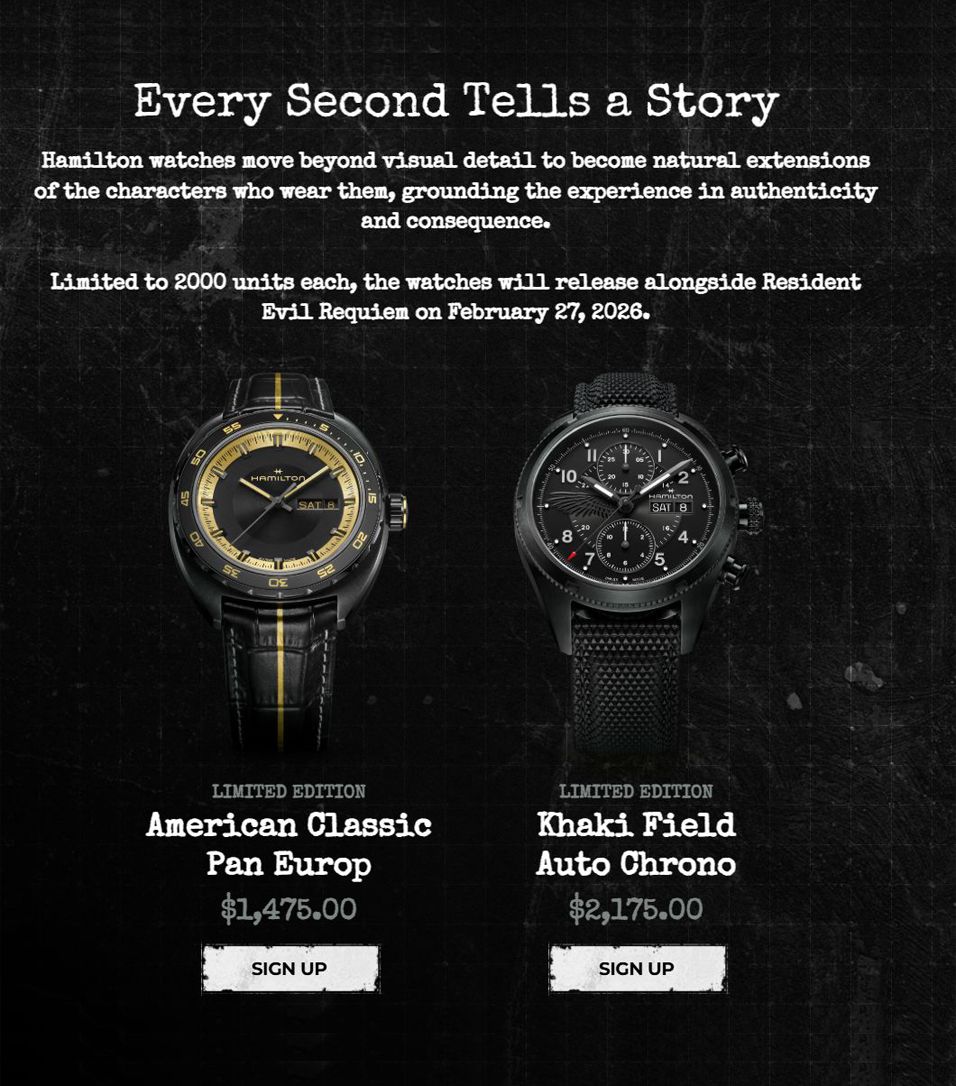 Dexerto's tweet image. Resident Evil x Hamilton are releasing $2,175 and $1,475 watches ahead of the new games release

There will only be 2000 units of each watch produced