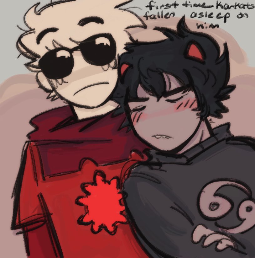 merakiube's tweet image. i like to imagine that whenever they cuddle either karkats horns or daves shades is poking thr other but they never mention it cause theyre comfortable otherwise #davekat