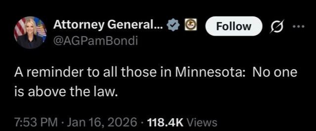 A reminder: Pam Bondi is literally breaking the law right now by refusing to release the Epstein files.