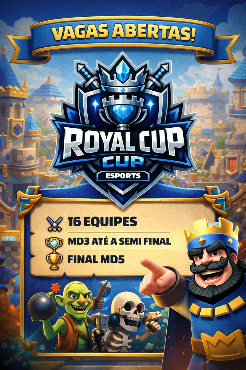 #clashroyale

2° Edição Royal Cup
Vagas Abertas

Requisitos:

Seguir <a href="/Steike_CR/">Steike</a> 
Seguir @ Da Liga
RT + ♥️
Mencionar 3 Equipes
Conseguir 3 RTS

Provas discord.gg/GmJcBtGvF