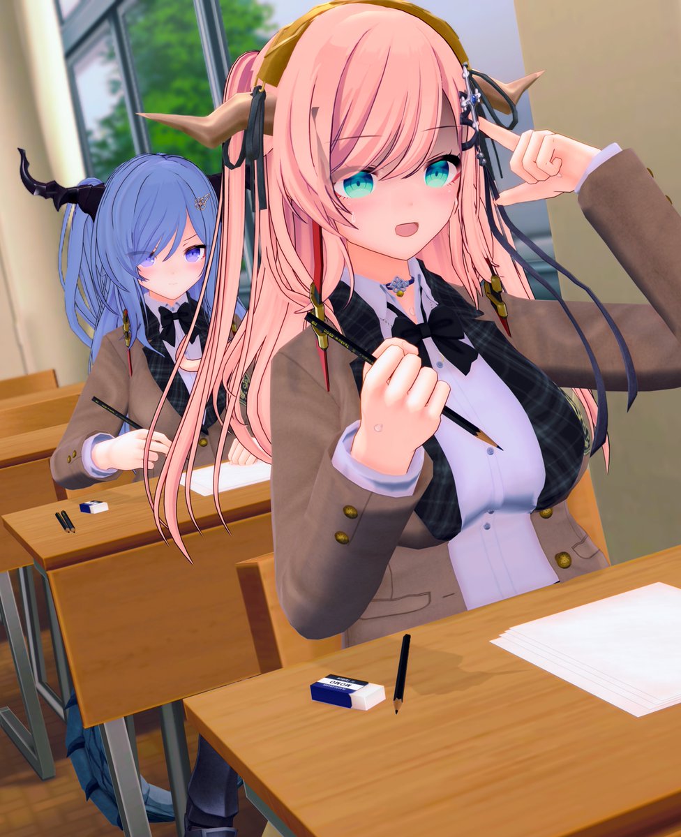 ochanomiya's tweet image. おはようございま～す♪🌅✨
今日は人を学ぶため共テを受けてみるグラーシュちゃんとフルカちゃん！🐲(*'ヮ'*)🐲(魔王軍じゃ強いだけでよかったんだけどな...)大体のフーマンは勉学で上目指さなきゃだから大変..!🥺最近グラーシュちゃんずっとこの顔な気がする(*'w'*)
それでは良い一日を～♪
＃COM3D2