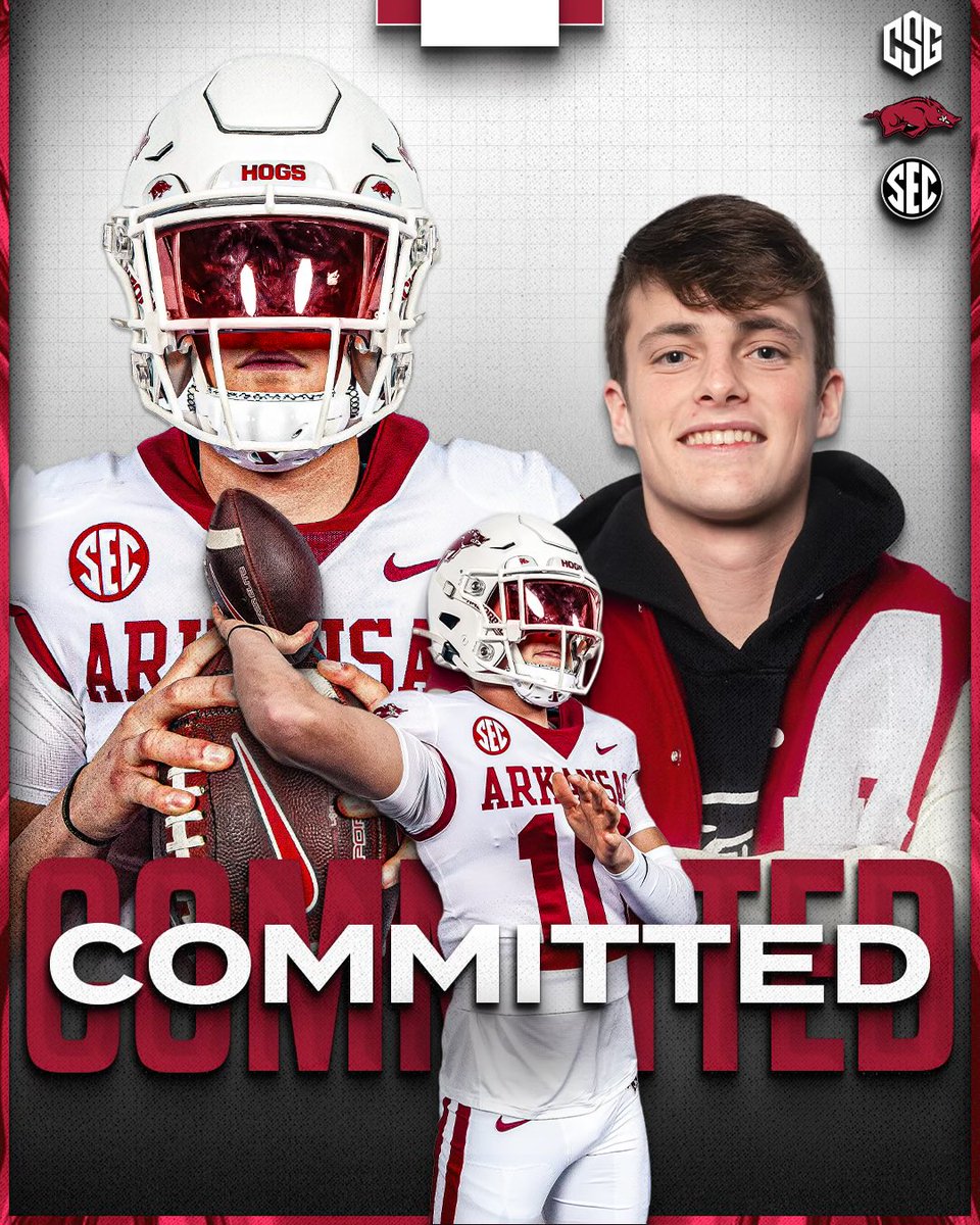 cadetrotter7's tweet photo. It just means more!! Grateful to announce my commitment to the University of Arkansas! Excited and thankful for the opportunity that Coach Silverfield, Coach Cramsey, And Coach Trickett have given me to be a Hog! @RSilverfield @tcramsey19 @CJTrickett9 @csgathletes @RazorbackFB https://t.co/pNIMjOY9fS