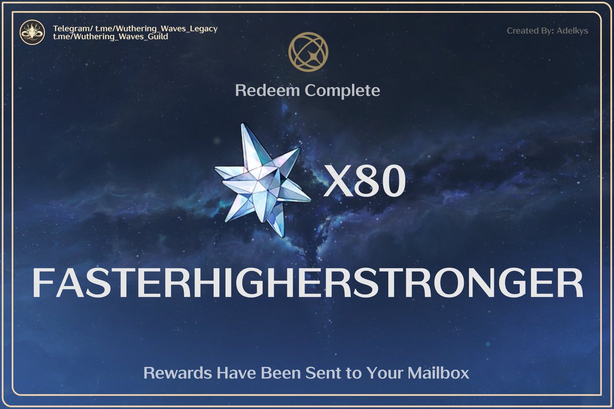 Jiyan0117's tweet image. New Redeem Code:

FASTERHIGHERSTRONGER x80 Astrites

#WutheringWaves    #Wutherig_waves #Qiuyuan #Chisa #Buling #Mornye #Lynae #Iuno #Augusta #Aemeath