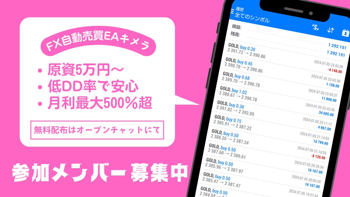 ⚡️⚡️キメラ⚡️⚡️ 20以上のEAを検証して作られた最強融合系EA 無料で利用できるFX自動売買システムお試し下さい。 ▽無料配布はこちら▽  https://t.co/YGCWSBfagq #ad #為替介入 ゴールド/ビットコイン/BTCUSD/自動売買/ロスカット