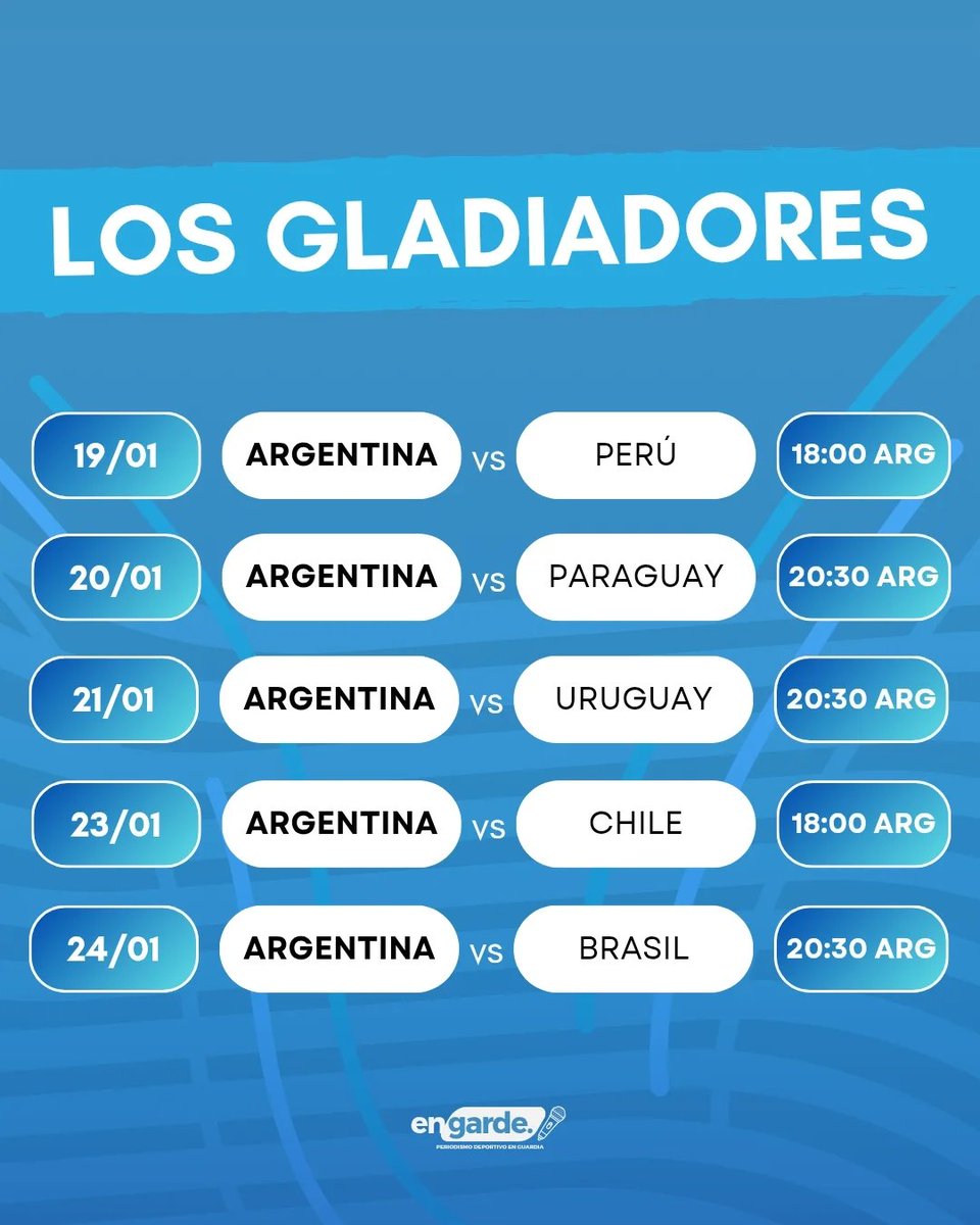 🤾🏻‍♂️🇦🇷 𝗔𝗚𝗘𝗡𝗗𝗔 𝗖𝗢𝗡𝗙𝗜𝗥𝗠𝗔𝗗𝗔 𝗣𝗔𝗥𝗔 𝗟𝗢𝗦 𝗚𝗟𝗔𝗗𝗜𝗔𝗗𝗢𝗥𝗘𝗦

El seleccionado masculino de #handball afrontará el Sur-Centro 2026, torneo clave que otorga cuatro plazas para el Mundial Masculino IHF 2027 🇩🇪

🗓️ Fixture de Argentina👇
