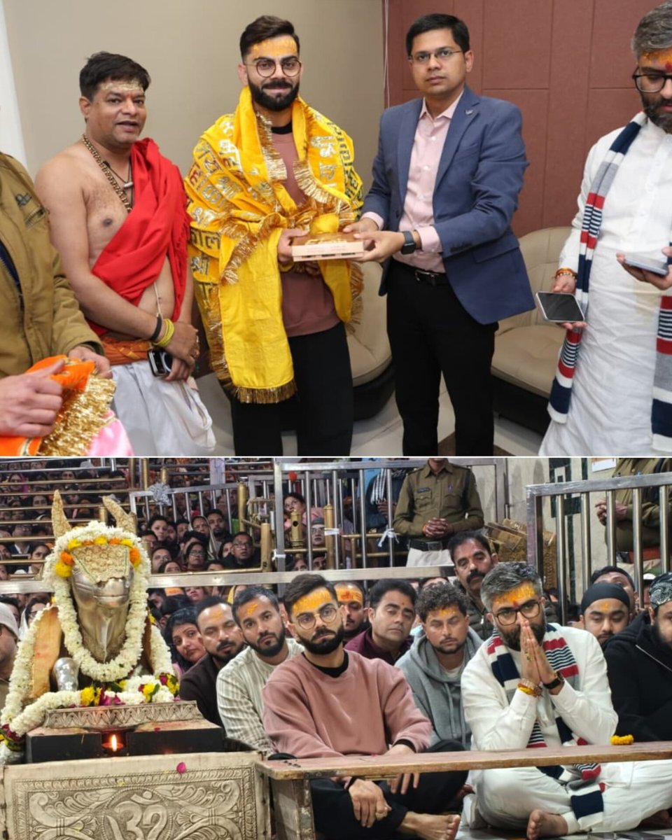Trend_VKohli's tweet photo. Virat Kohli pays respects at Shree Mahakaleshwar Temple in Ujjain, seeks blessings 🔱🙏❤️ https://t.co/dxJgfjjMP6