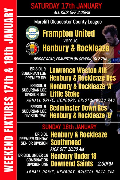This weekend Fixtures include four at Arnall Drive
<a href="/FramptonFc/">Frampton United FC</a>  <a href="/GlosCounty/">Glos County League</a>    <a href="/swsportsnews/">South West Sports News</a>