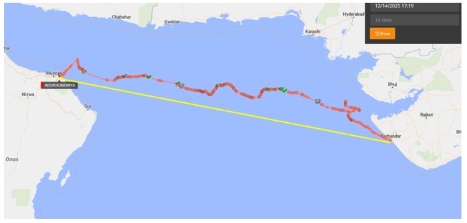 What looks like a straight line on the chart is rarely so at sea. The actual track of INSV Kaundinya tells the real story - Winds change, currents take charge &amp; the ocean redraws the route.
The crew earned every mile the hardway